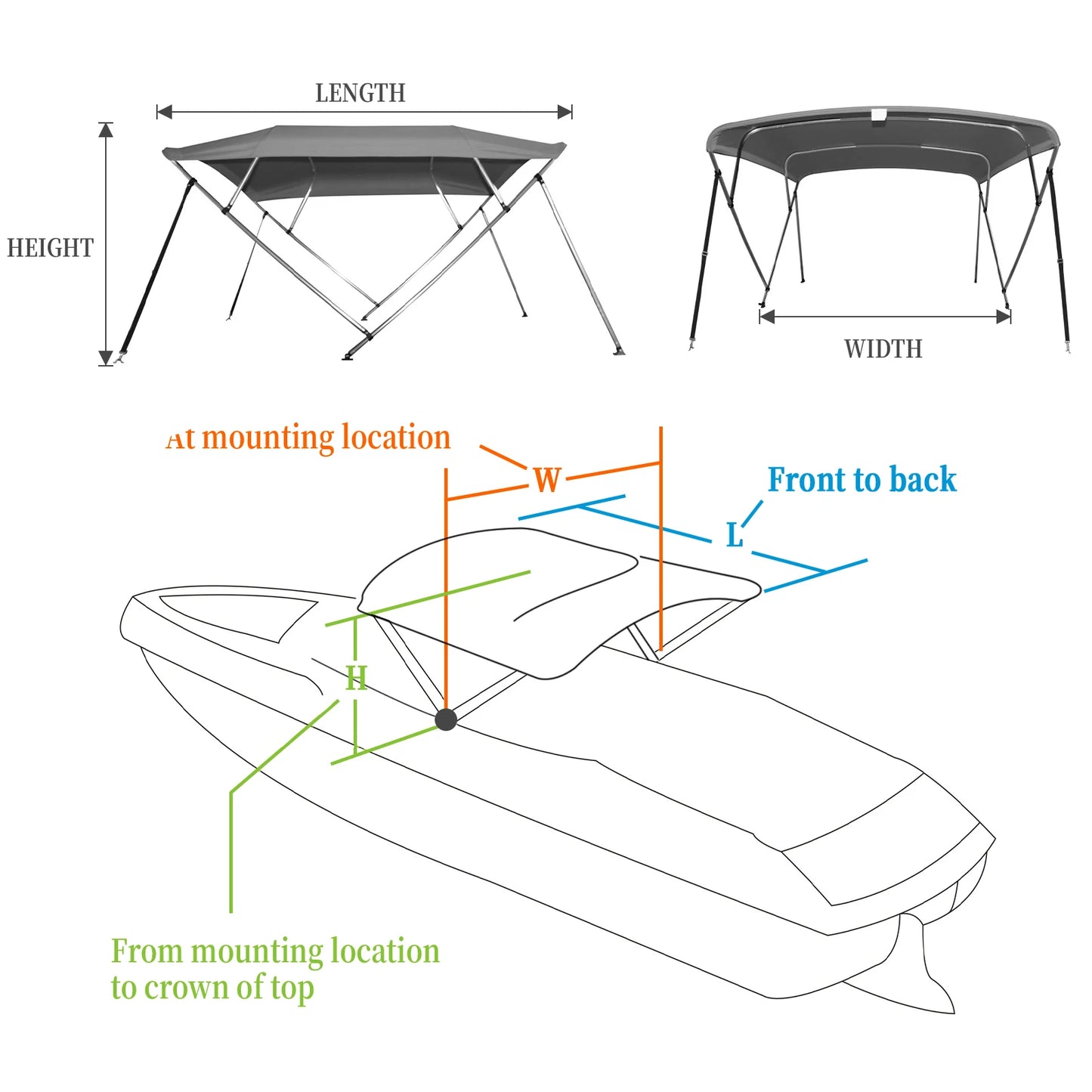 600D 4 Bow Bimini Top Boat Cover with 1” Aluminum Alloy Frame