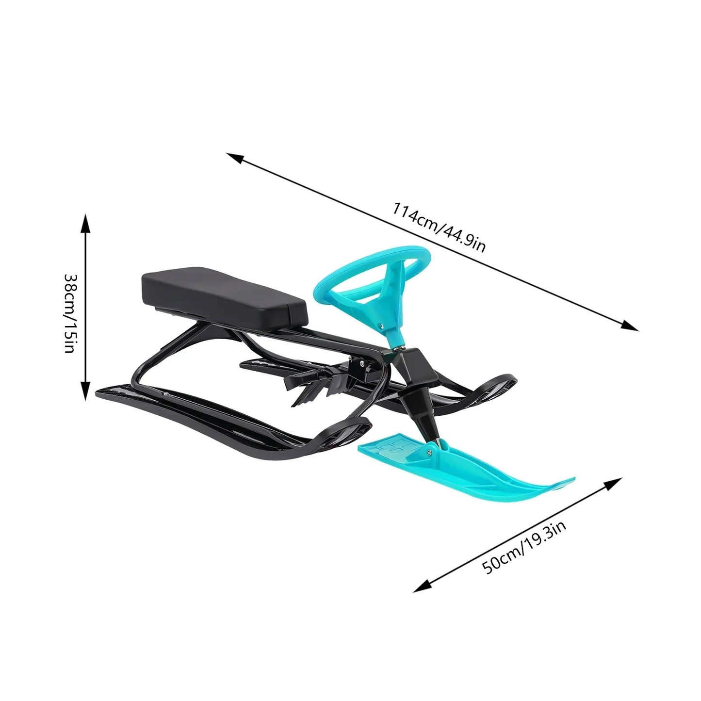 Ski Sled Slider Board with Steering Wheel, Snow Racer Sled