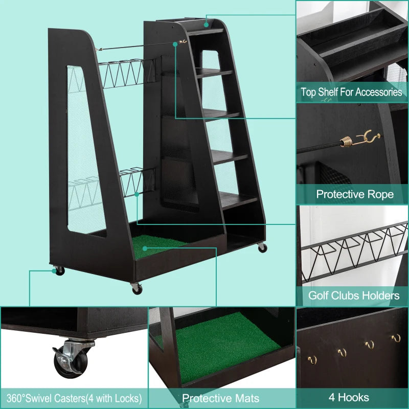 Golf Bag Organizer for Garage, Premium Wooden Golf Clubs Storage Rack Fit 2 Golf Bags, Golf Trunk Organizer for Car Garage Club