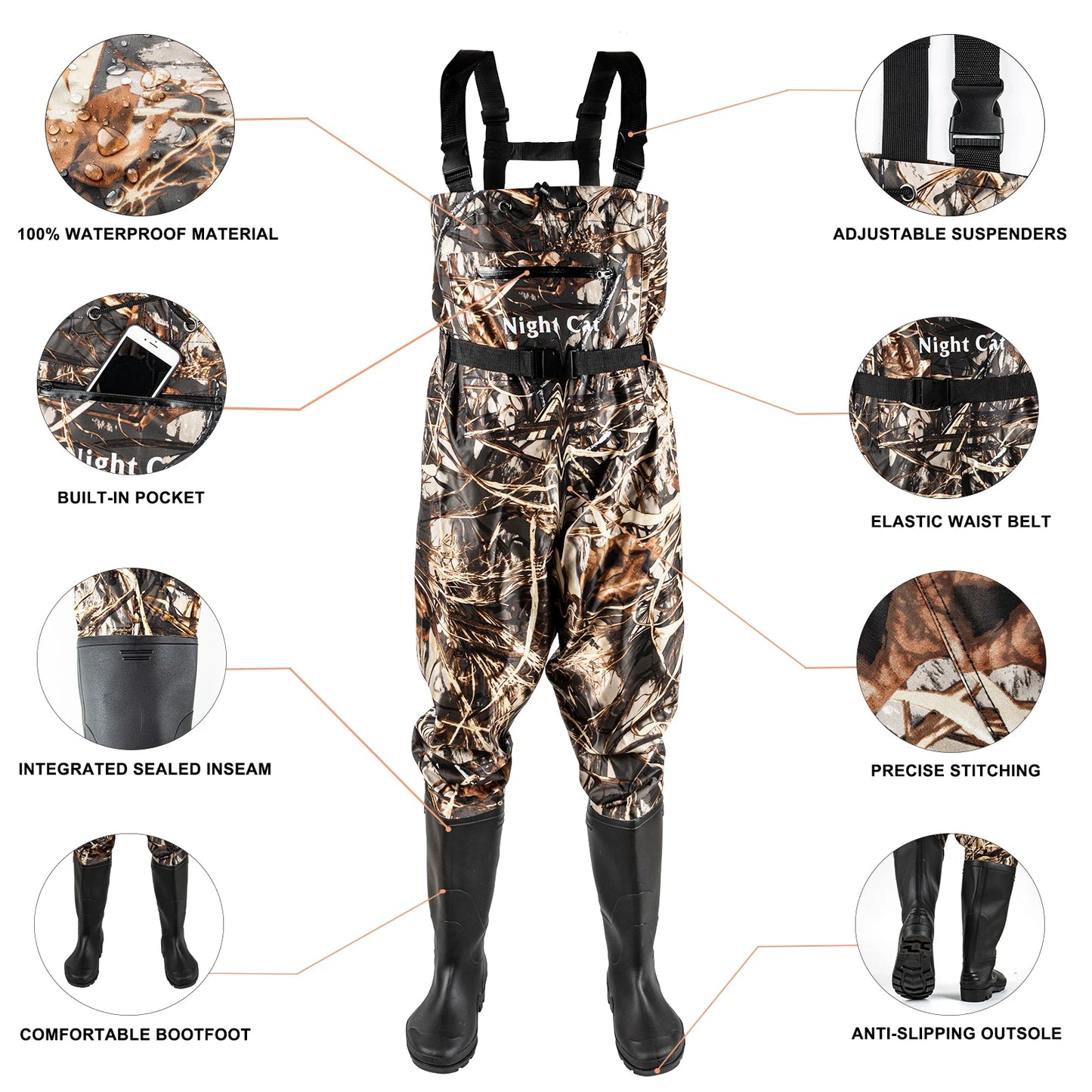 Waterproof Chest Waders Men with Boots Nylon
