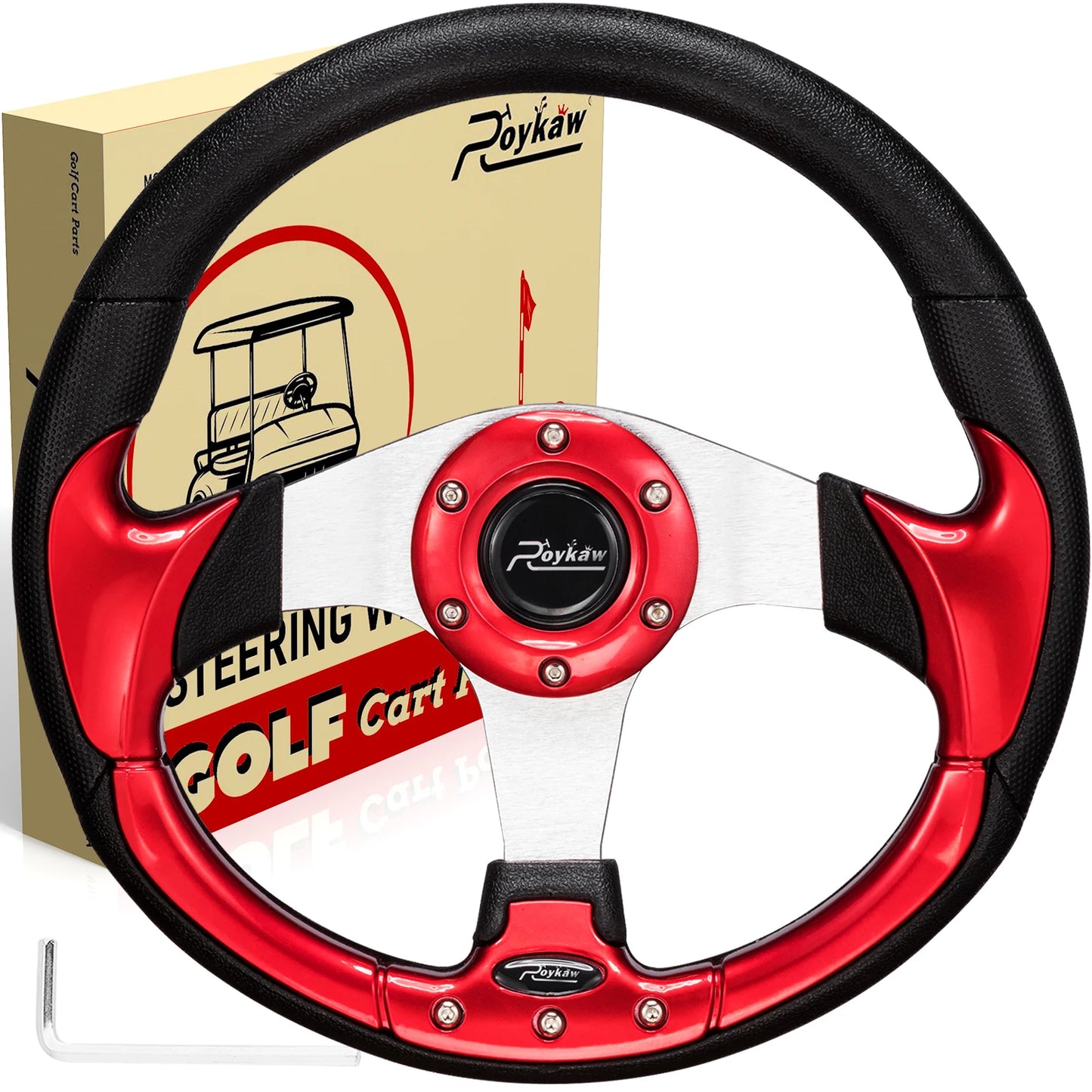 Golf Cart Steering Wheel Fit for EZGO TXT/RXV, Club Car DS/Precedent/Tempo, Yamaha G29/Drive/Drive2 & Most Golf Carts