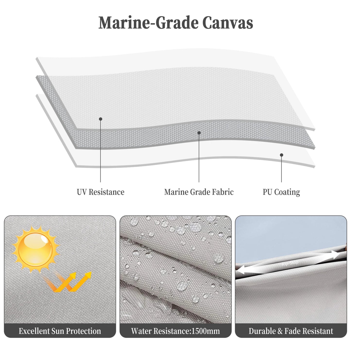 600D 4 Bow Bimini Top Boat Cover with 1” Aluminum Alloy Frame