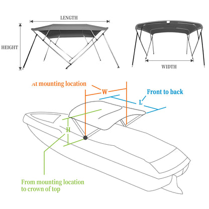 600D 4 Bow Bimini Top Boat Cover with 1” Aluminum Alloy Frame