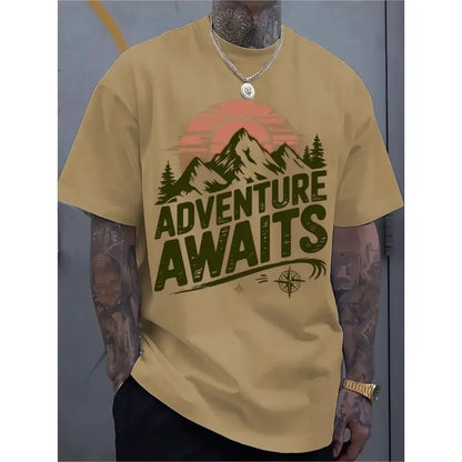 Adventure Awaits Mountain Compass T-Shirt, Hiking Camping Cotton Top, Unisex Short Sleeve