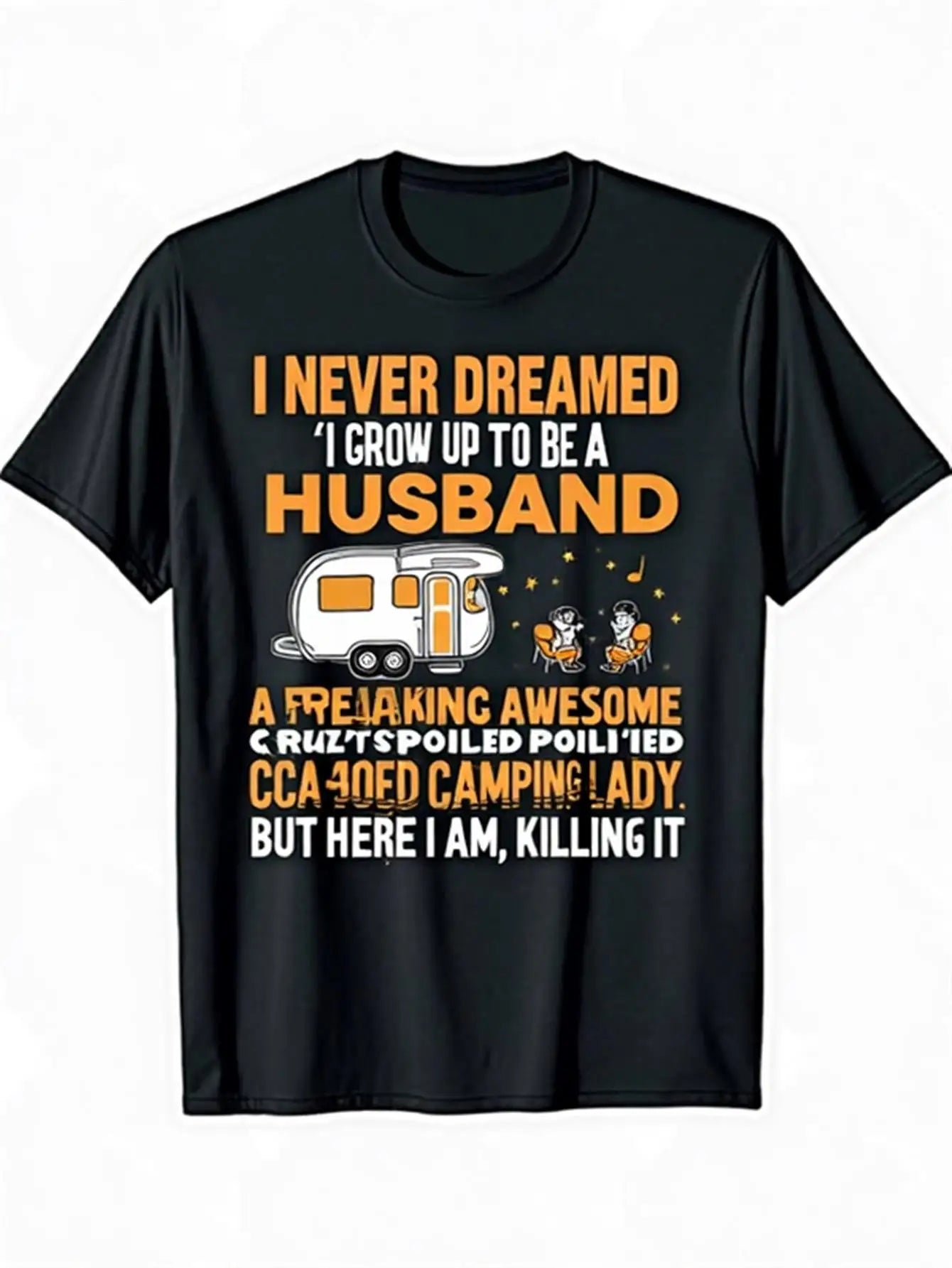 Outdoor Adventure Men's T-Shirt with a Fun Camper Van Design and Bold Text, Casual Short-Sleeve Crew Neck T-Shirt Suitable for Camping Enthusiasts, Pure Cotton Men's Gift, Lightweight Breathable Shirt