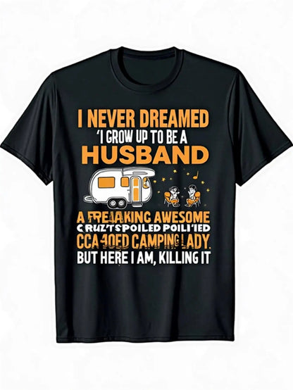 Outdoor Adventure Men's T-Shirt with a Fun Camper Van Design and Bold Text, Casual Short-Sleeve Crew Neck T-Shirt Suitable for Camping Enthusiasts, Pure Cotton Men's Gift, Lightweight Breathable Shirt