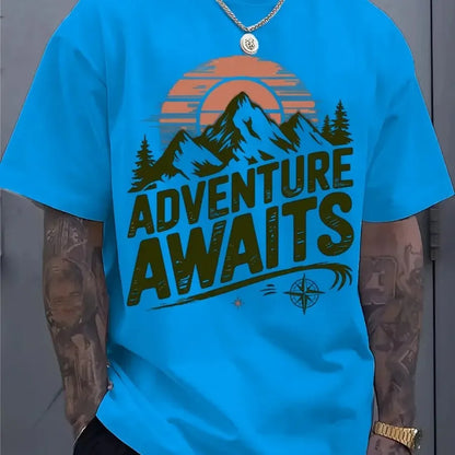Adventure Awaits Mountain Compass T-Shirt, Hiking Camping Cotton Top, Unisex Short Sleeve