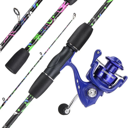2Piece 6Foot Graphite and Fiberglass Fishing Rod Combo with Anti Reverse Spinning Reel