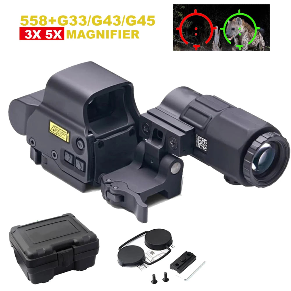 558+G43 Holographic Collimator Sight 558+G33/G45 Red Dot Optic Sight Hunting Gear W/20mm Rail Mounts&Quick Detach Lever