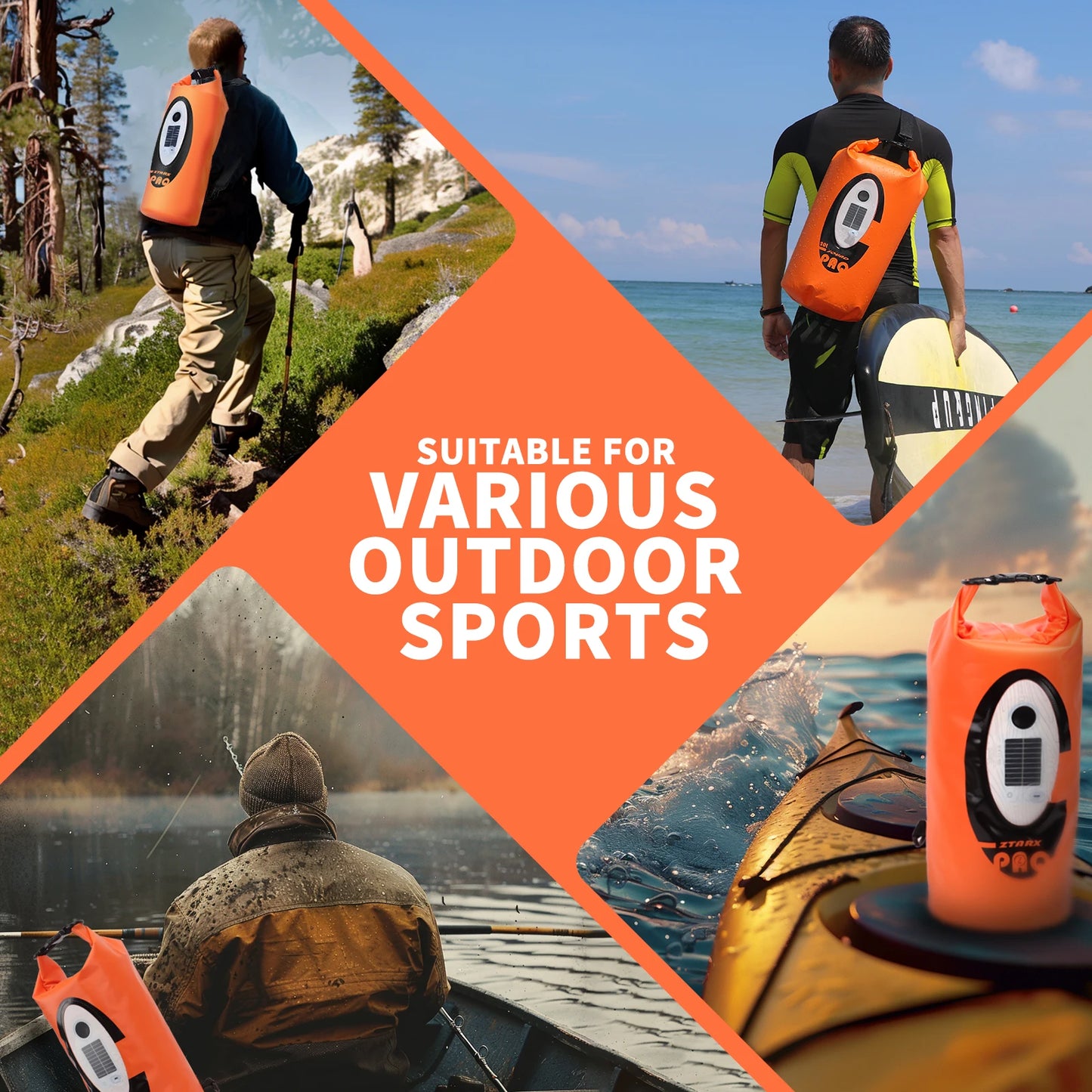 Solar/Battery Powered Waterproof Hiking Camping Backpack with Bluetooth Speaker, Big Capacity