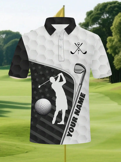 Custom Short Sleeve Men's Golf Polo Shirt with Silhouette Design
