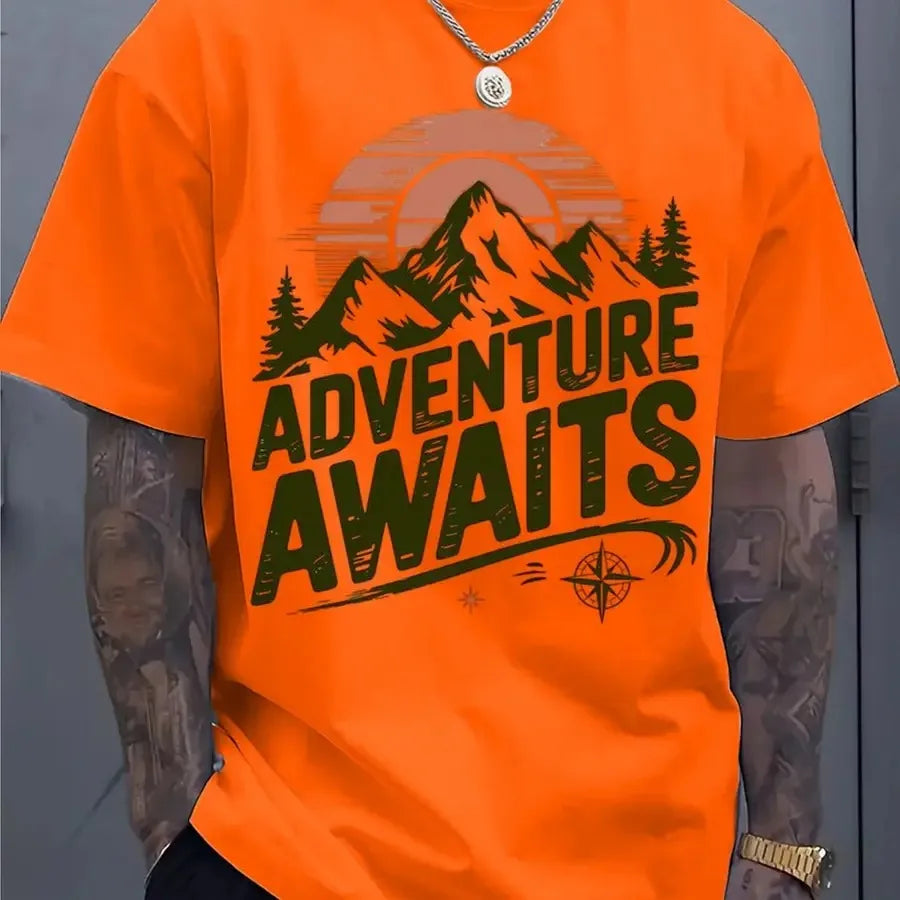 Adventure Awaits Mountain Compass T-Shirt, Hiking Camping Cotton Top, Unisex Short Sleeve