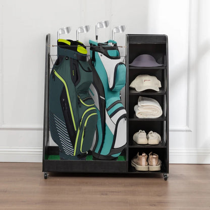 Golf Bag Organizer for Garage, Premium Wooden Golf Clubs Storage Rack Fit 2 Golf Bags, Golf Trunk Organizer for Car Garage Club