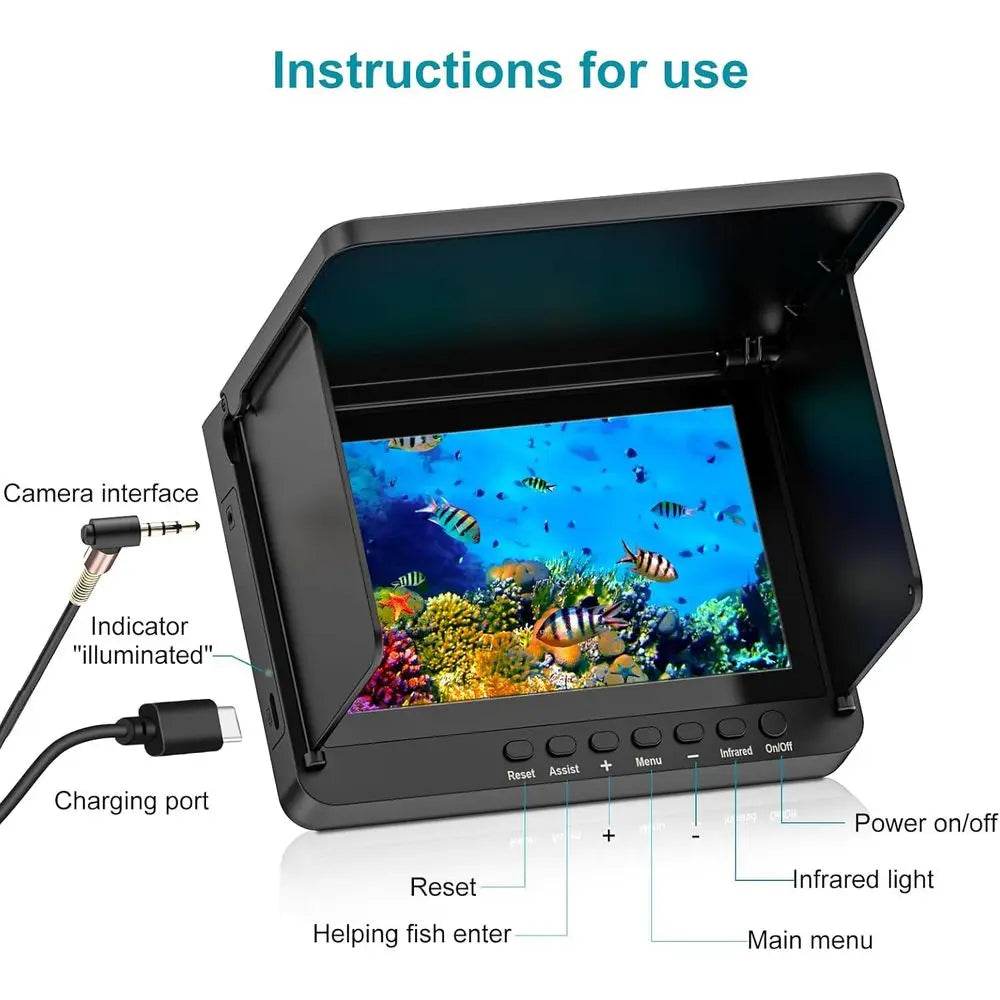 5 HD LCD Portable Fish Finder with 100ft Cable and Infrared Night Vision for Ice Fishing