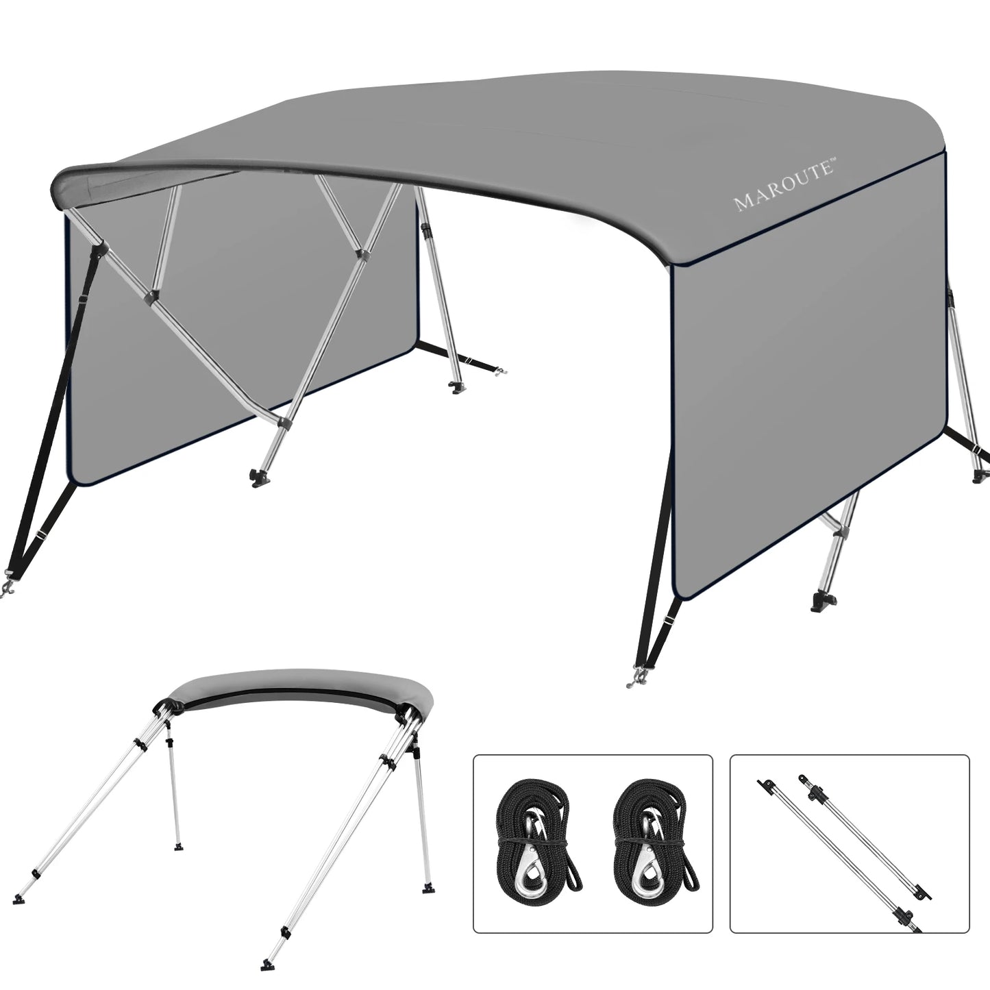 600D 4 Bow Bimini Top Boat Cover with 1” Aluminum Alloy Frame
