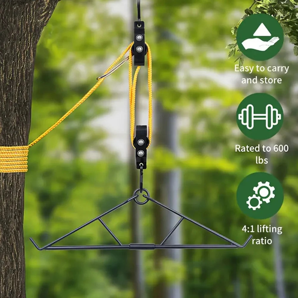 Deer Hanger Elk Hoist Pulley Lift System with Gambrel Hunting Game Hanging Kit for Deer Carcass/Butcher/Skinning Max to 700 LBS
