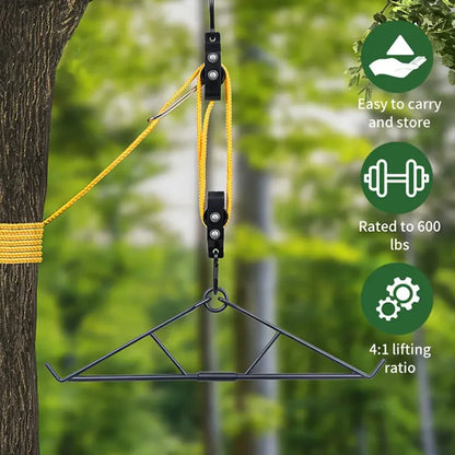 Deer Hanger Elk Hoist Pulley Lift System with Gambrel Hunting Game Hanging Kit for Deer Carcass/Butcher/Skinning Max to 700 LBS