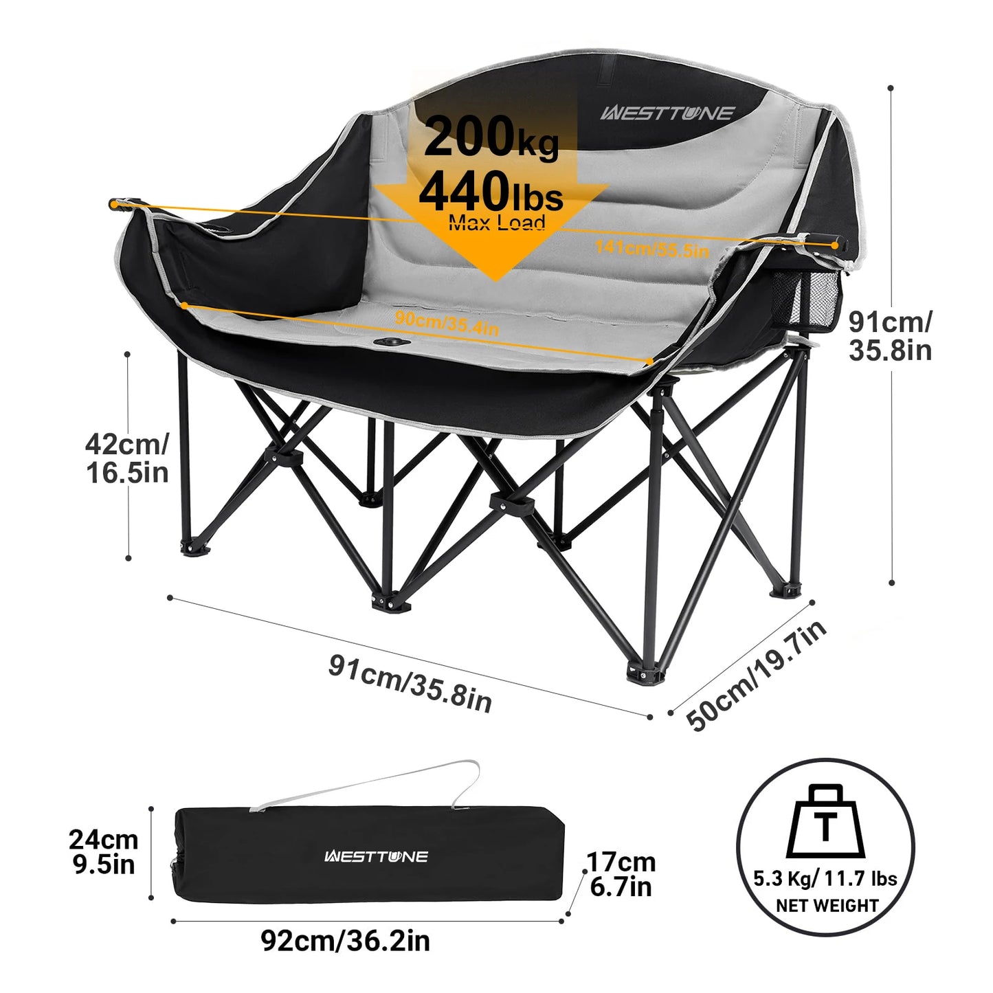 Portable Double Camping Chair Heavy Duty
