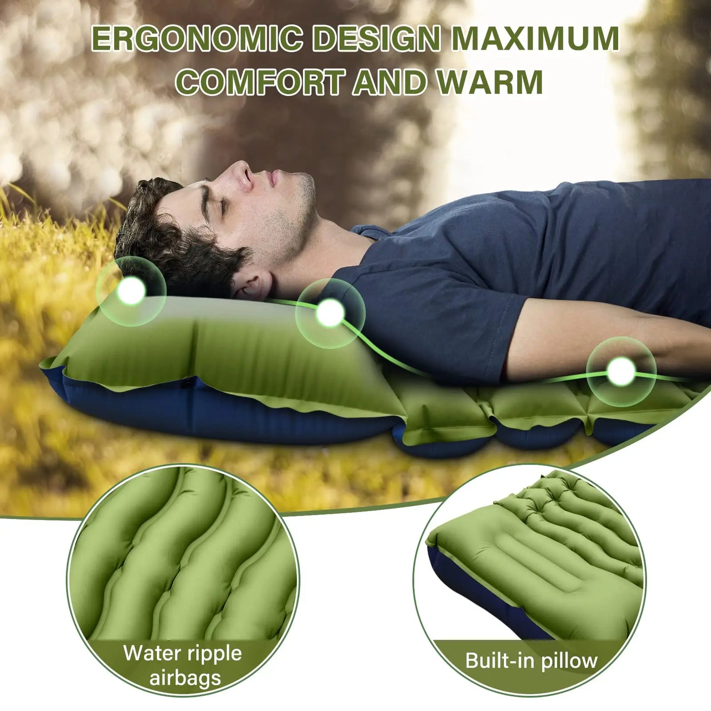 Camping Sleeping Pad with Built-in Pump for Inflatable Mattress