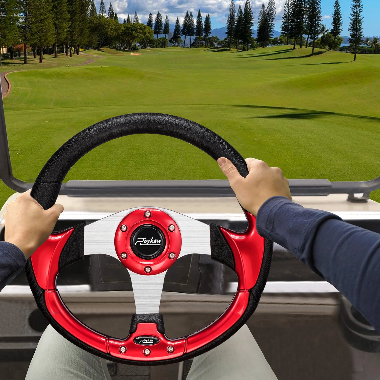 Golf Cart Steering Wheel Fit for EZGO TXT/RXV, Club Car DS/Precedent/Tempo, Yamaha G29/Drive/Drive2 & Most Golf Carts