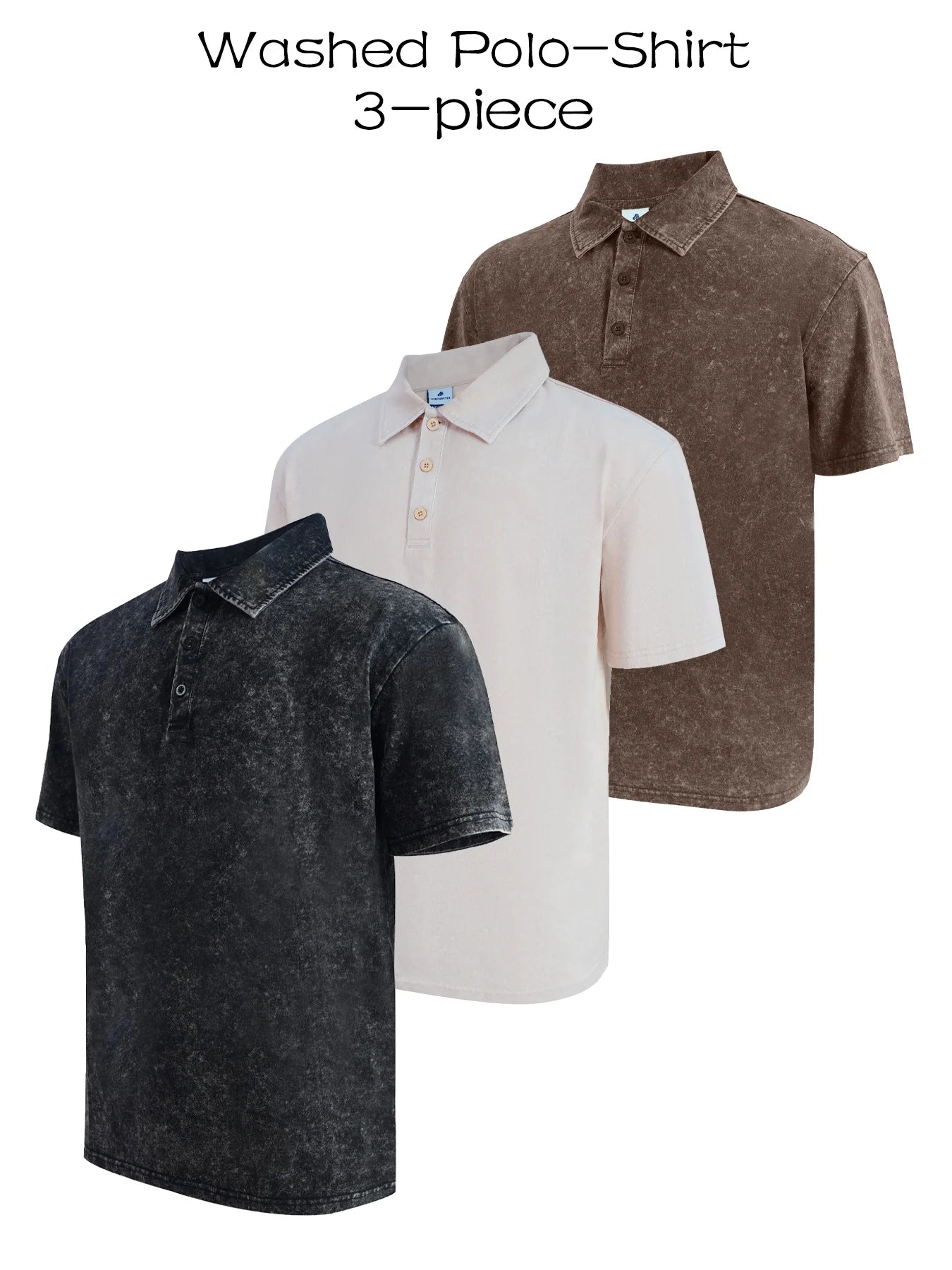 Three piece men's premium washed golf T-shirt classic short sleeved lapel shirt casual breathable top