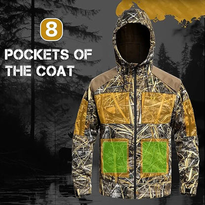 Quiet Hunting Jacket Softshell Fleece-Lined Camouflage Hoodie Coat