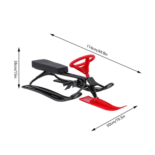 Snow Racer Sled Slider Board with Steering Wheel Brakes Durable Stable Anti-Slip
