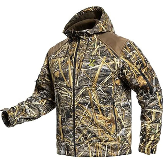 Quiet Hunting Jacket Softshell Fleece-Lined Camouflage Hoodie Coat