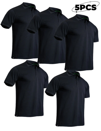 5-piece men's mosquito proof quick drying golf shirt moisture wicking knitted fabric summer solid color lightweight top