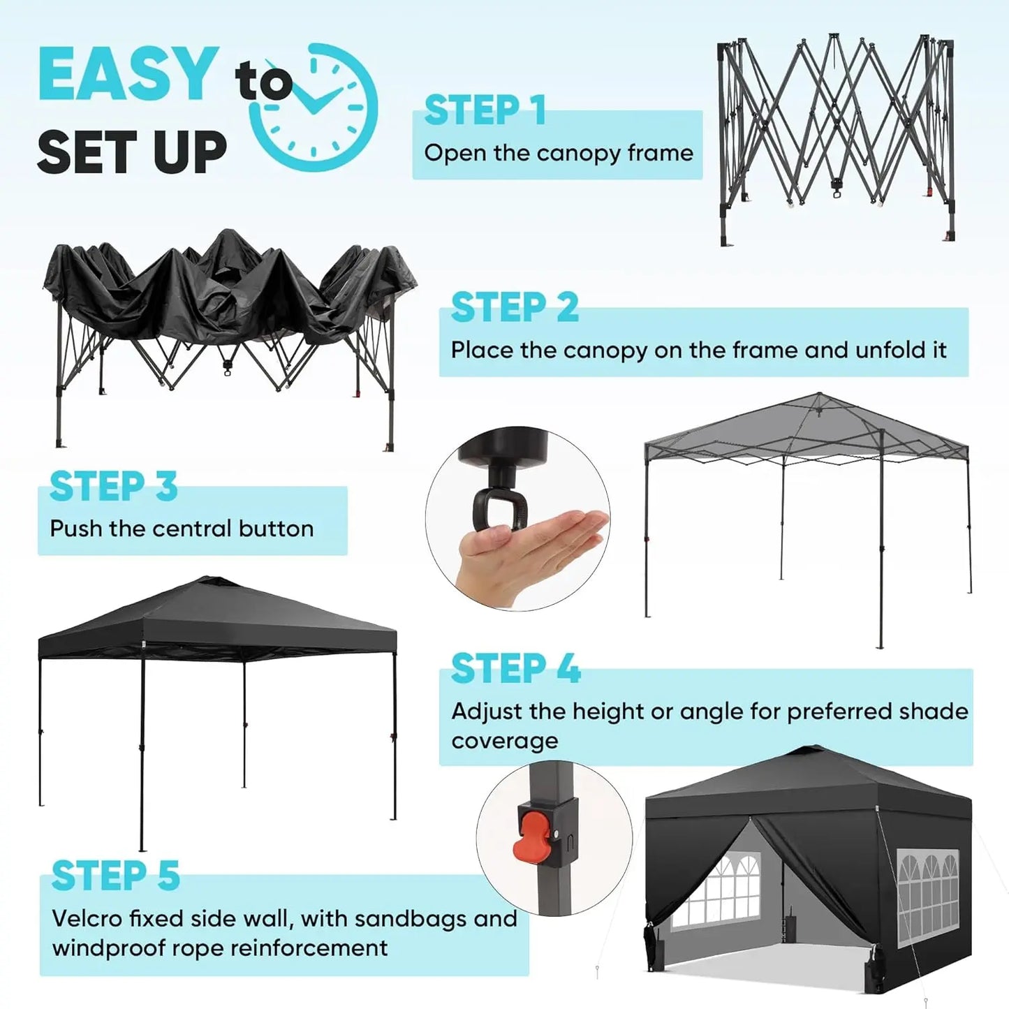 12x12 Pop Up Canopy Tent with 4 Sidewalls, Easy Setup Gazebo for Events, Parties, Camping in Black