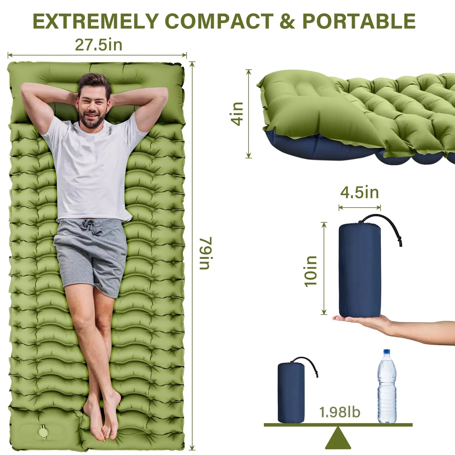 Camping Sleeping Pad with Built-in Pump for Inflatable Mattress