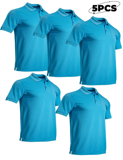 5-piece men's mosquito proof quick drying golf shirt moisture wicking knitted fabric summer solid color lightweight top