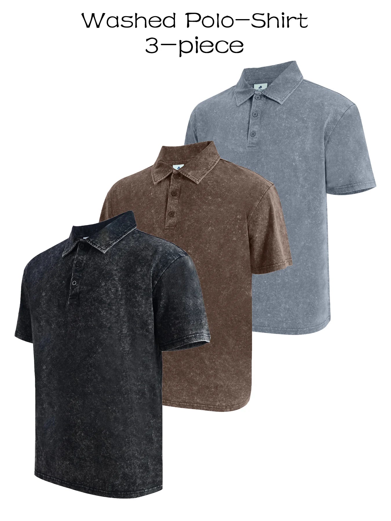 Three piece men's premium washed golf T-shirt classic short sleeved lapel shirt casual breathable top