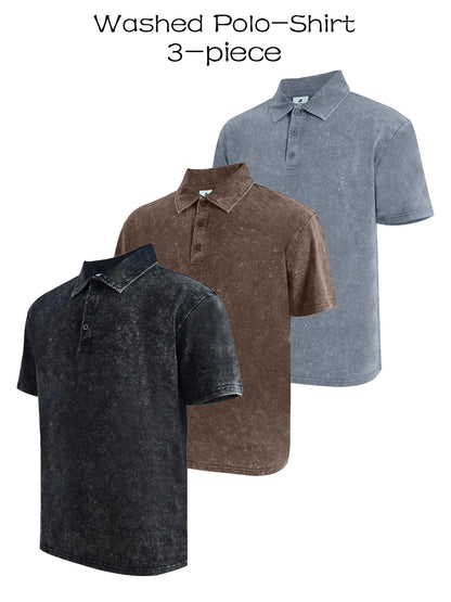 Three piece men's premium washed golf T-shirt classic short sleeved lapel shirt casual breathable top