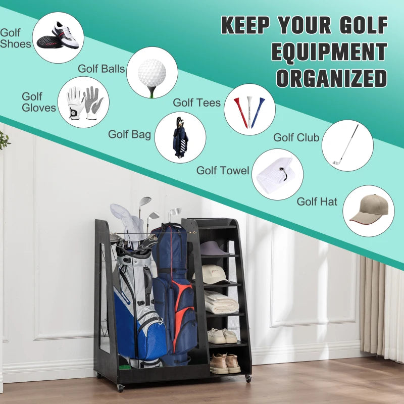 Golf Bag Organizer for Garage, Premium Wooden Golf Clubs Storage Rack Fit 2 Golf Bags, Golf Trunk Organizer for Car Garage Club