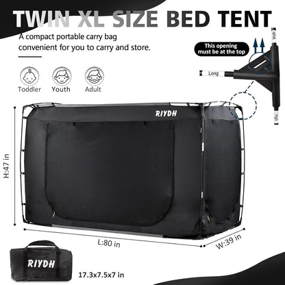 Portable Bed Tent for Adults and Kids, Twin XL Size with 3 Doors, Blackout Design, Breathable Space