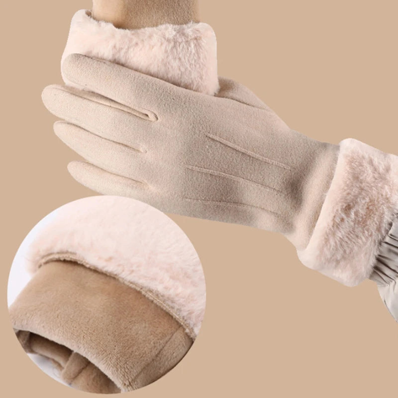 Warm Winter Touchscreen Gloves With Fur Cuff