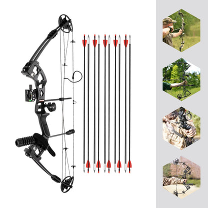 30-55 lbs Compound Bow Adjustable Draw Weight and Length with 3-Pin Sight 12 Arrows Complete Arch Set for Right Hand