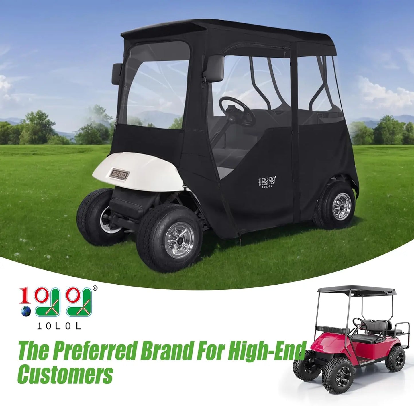 10L0L 2-Passenger Golf Cart Enclosure for EZGO TXT & RXV, Clear Windows, All-Weather Waterproof Cover