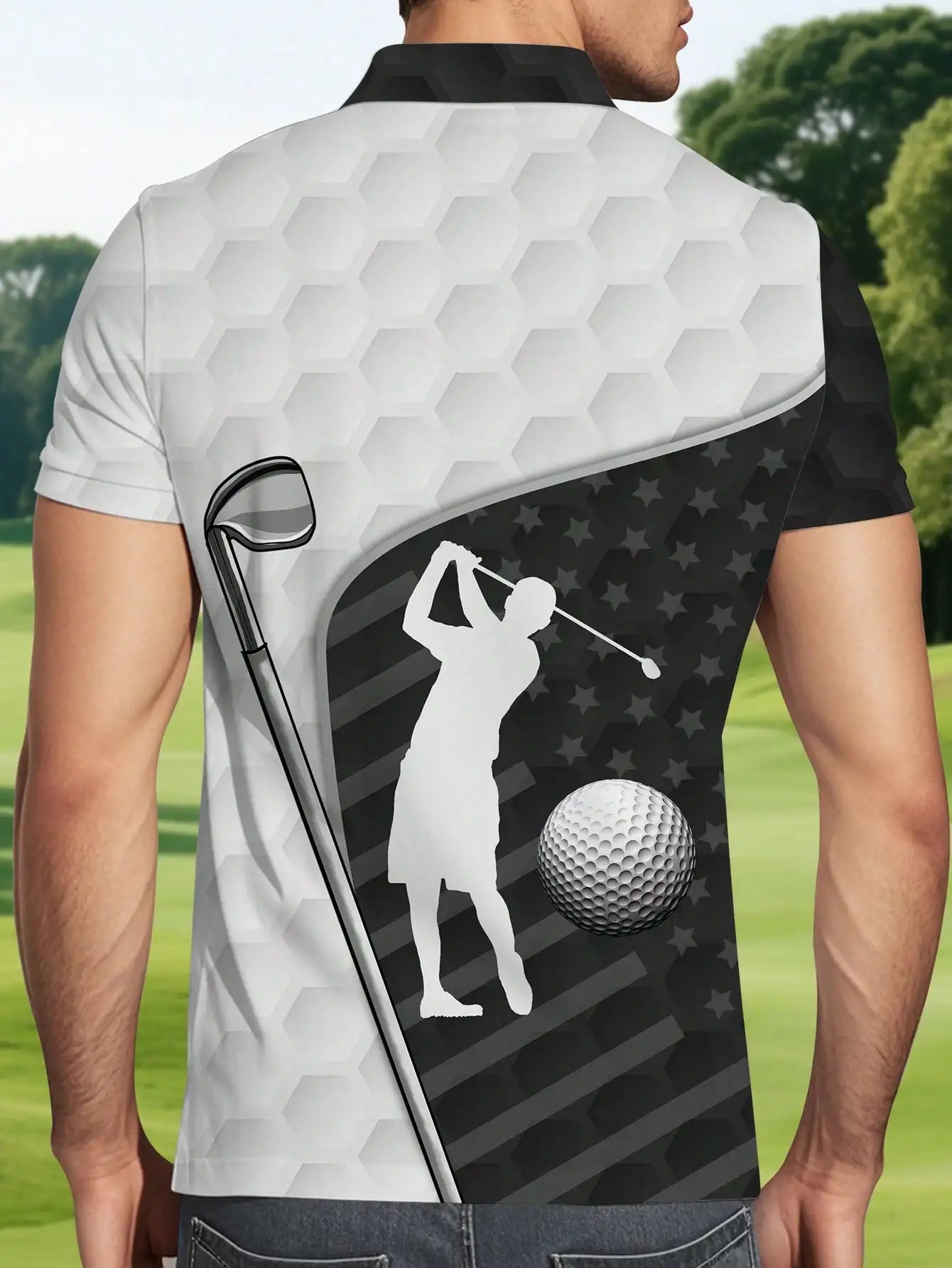 Custom Short Sleeve Men's Golf Polo Shirt with Silhouette Design