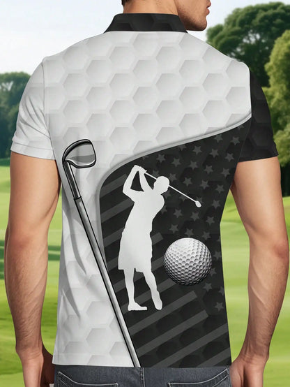 Custom Short Sleeve Men's Golf Polo Shirt with Silhouette Design