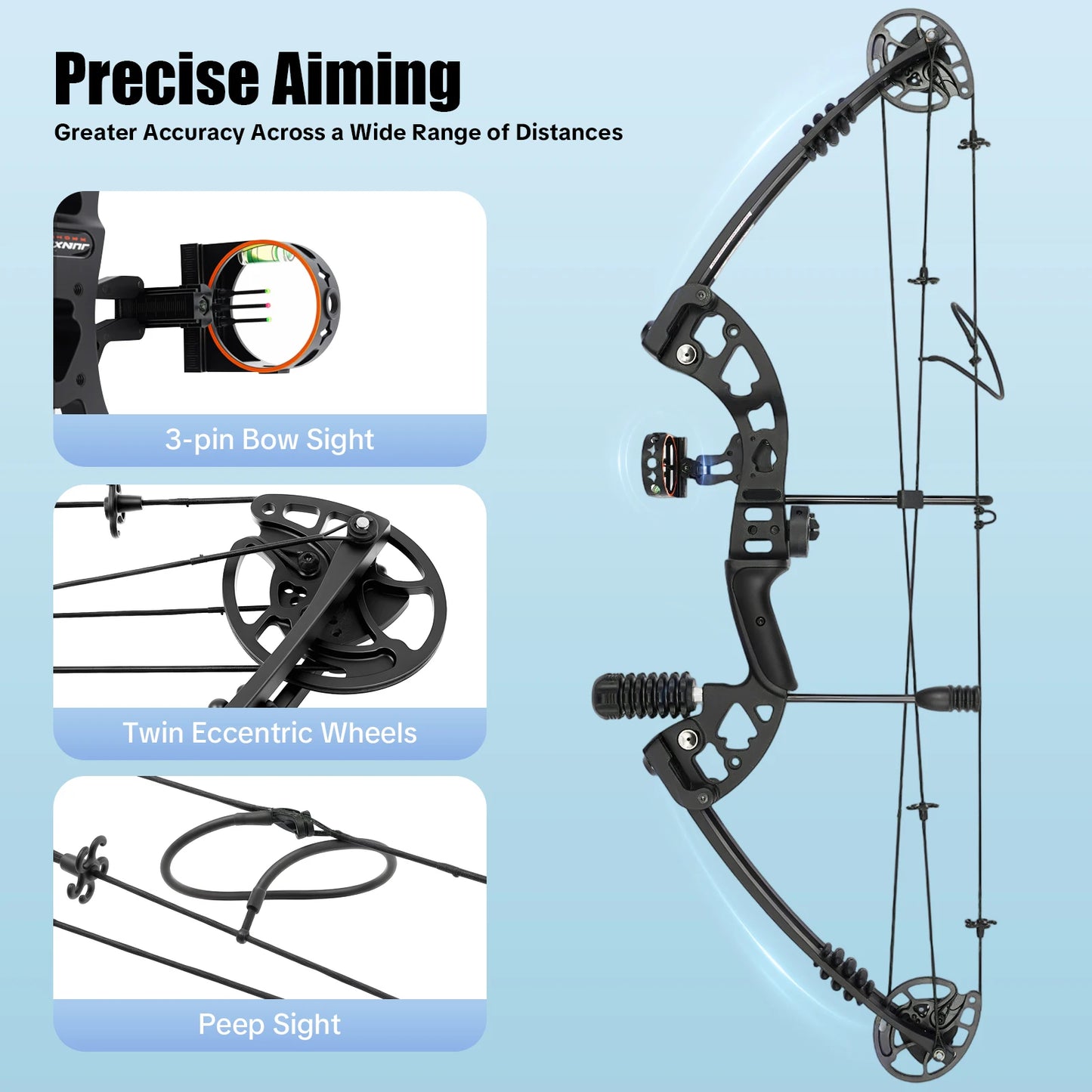 30-55 lbs Compound Bow Adjustable Draw Weight and Length with 3-Pin Sight 12 Arrows Complete Arch Set for Right Hand