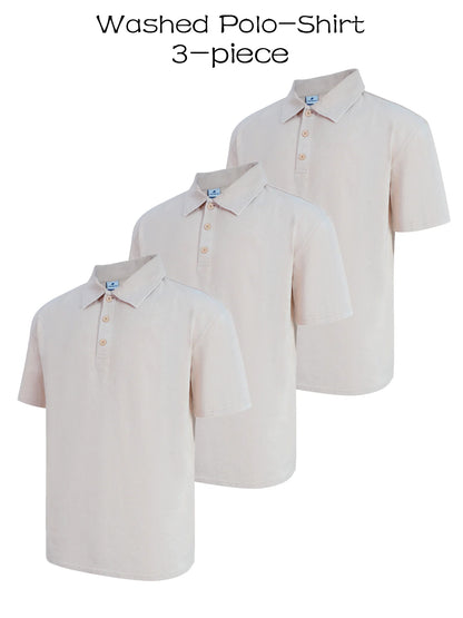 Three piece men's premium washed golf T-shirt classic short sleeved lapel shirt casual breathable top