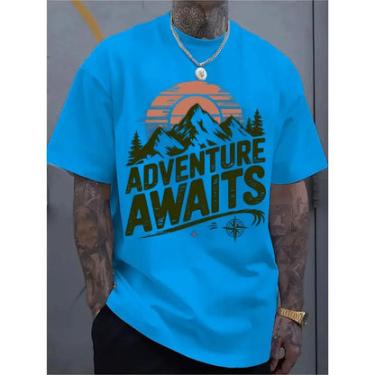 Adventure Awaits Mountain Compass T-Shirt, Hiking Camping Cotton Top, Unisex Short Sleeve