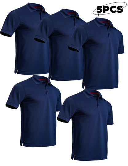 5-piece men's mosquito proof quick drying golf shirt moisture wicking knitted fabric summer solid color lightweight top