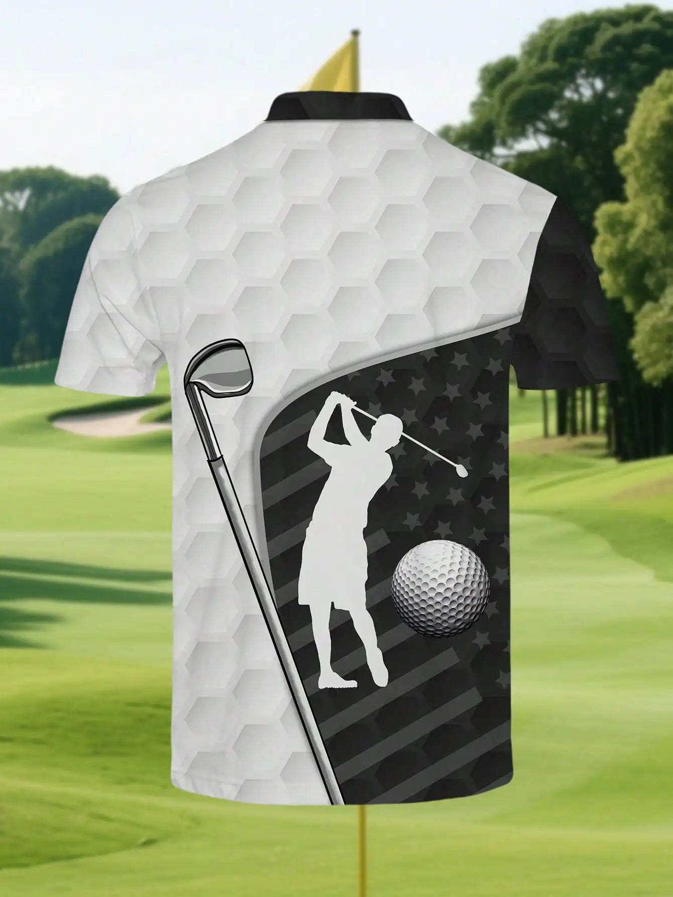 Custom Short Sleeve Men's Golf Polo Shirt with Silhouette Design