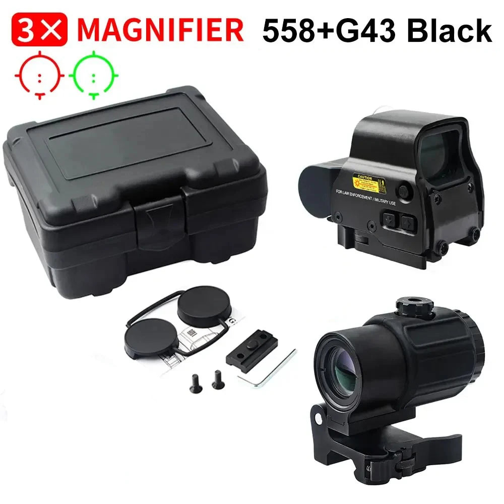 558+G43 Holographic Collimator Sight 558+G33/G45 Red Dot Optic Sight Hunting Gear W/20mm Rail Mounts&Quick Detach Lever