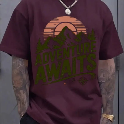 Adventure Awaits Mountain Compass T-Shirt, Hiking Camping Cotton Top, Unisex Short Sleeve