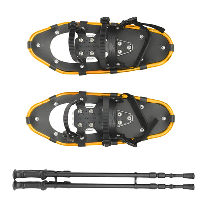 Aluminum Snowshoes Set with Adjustable Trekking Poles, Anti Slip Snowshoes for Shoe Size 35-40