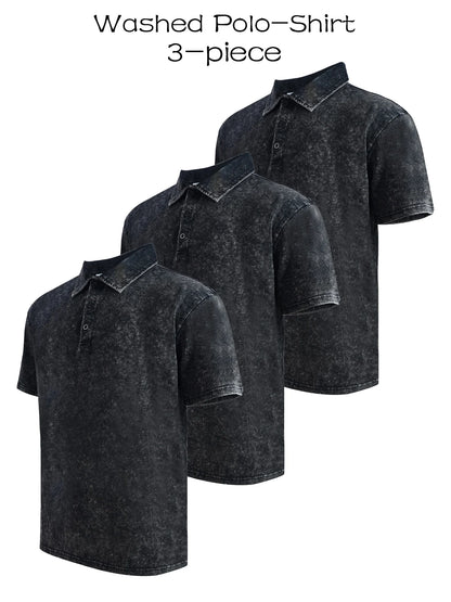 Three piece men's premium washed golf T-shirt classic short sleeved lapel shirt casual breathable top